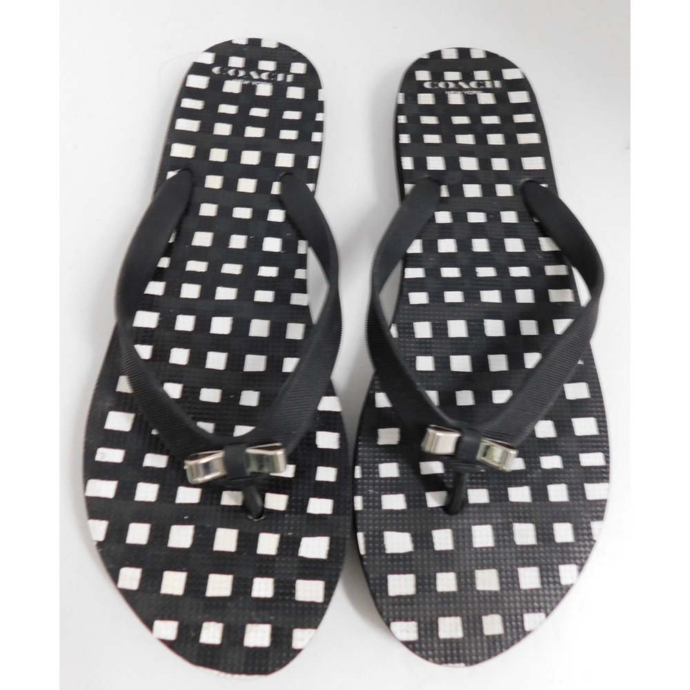Coach Black White Gingham Amel‎ Flip Flops Sandal SZ 10 B